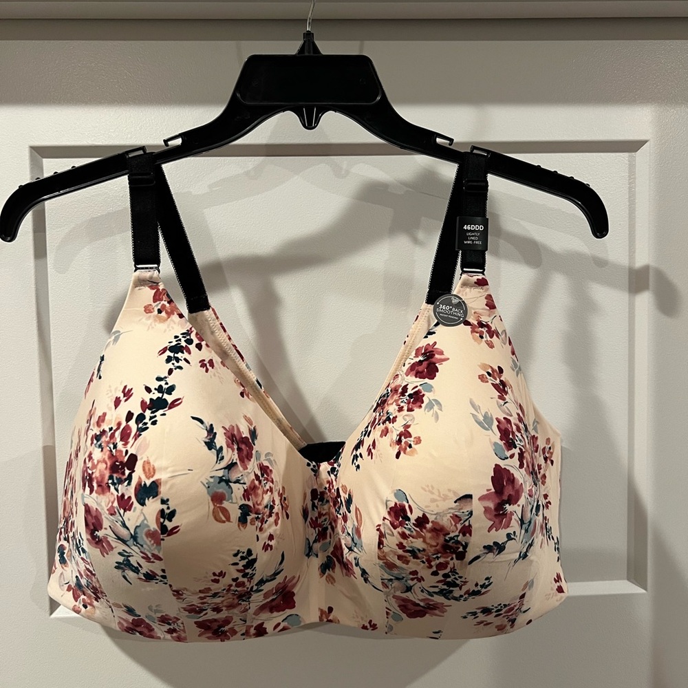 Torrid Cream and Burgundy Floral Bra
